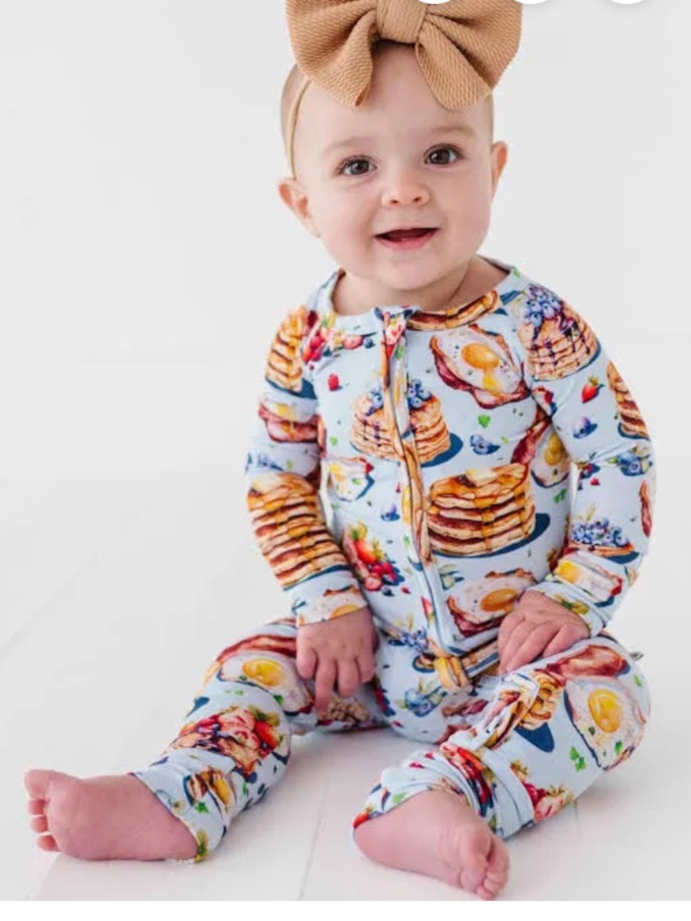 Bums & Roses light Blue Breakfast-Print Zip Front Baby Pajama - Picture 2 of 11